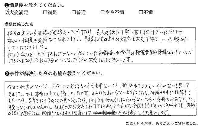 素人の話に丁寧に耳を傾けていただけて安心と信頼の気持ちになれました