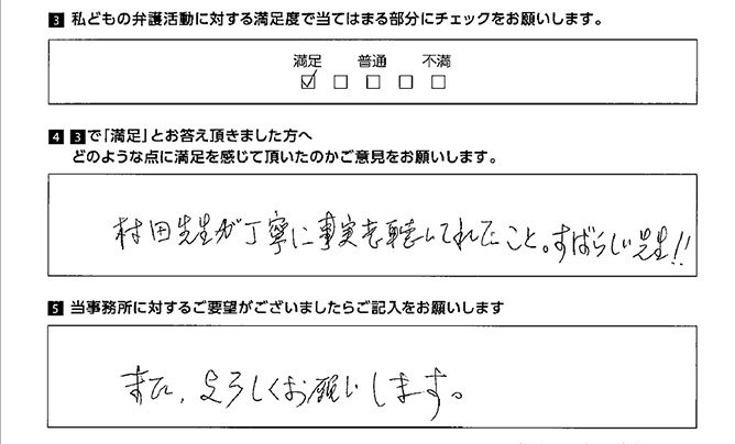 村田先生が丁寧に事実を聴いてくれた