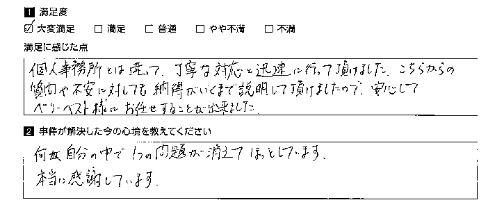 対応が丁寧で、安心してお任せできました