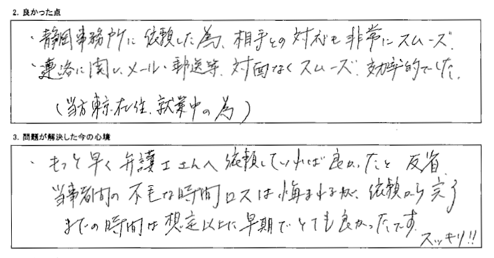 弁護士に依頼したことでスムーズに交渉できました